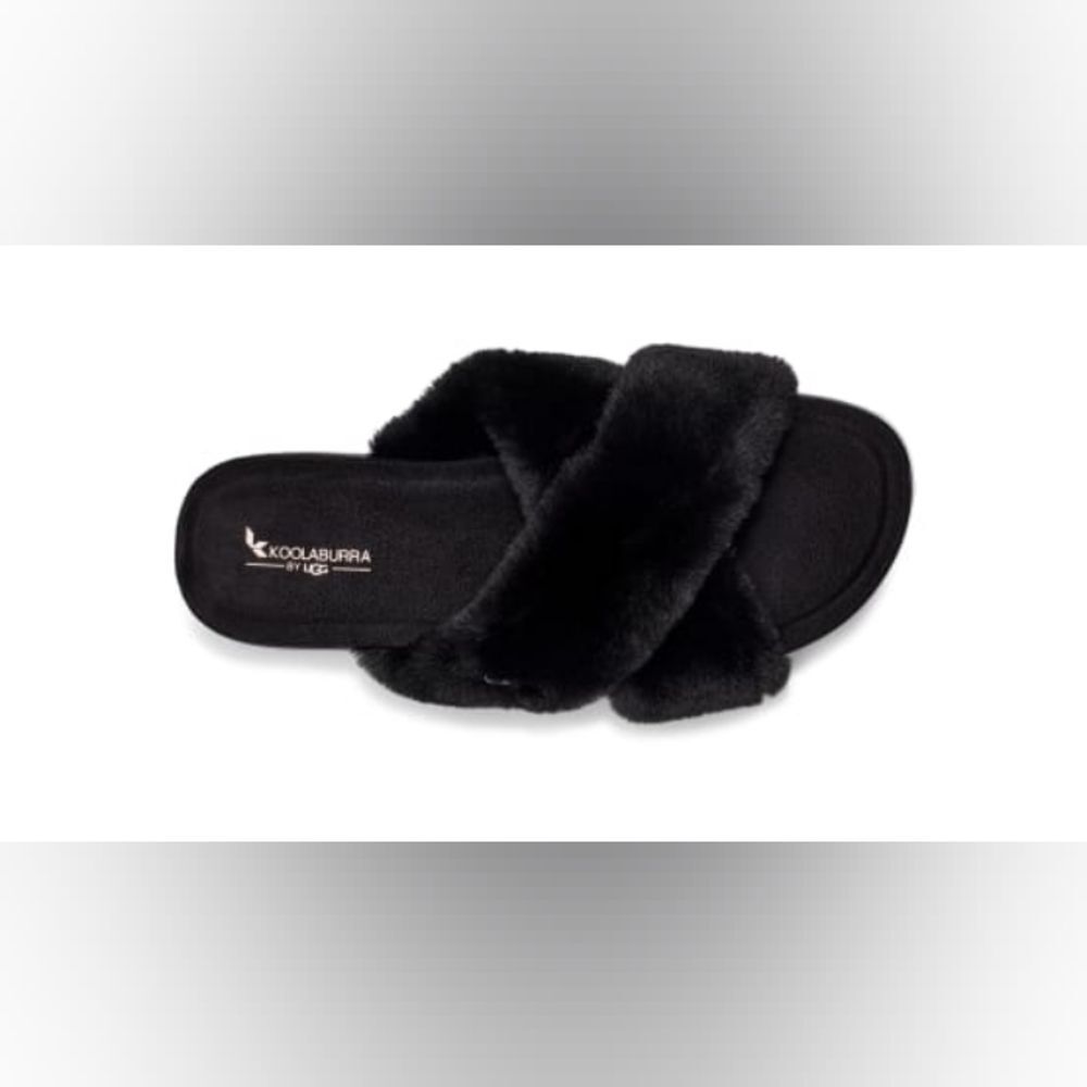 KOOLABURRA By UGG Roubie Fuzz Black Slides Size 8 - Picture 2 of 9